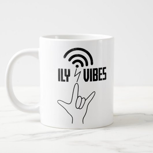 ILY ヴァイブス - 手話デザイン ジャンボコーヒーマグカップ (左)