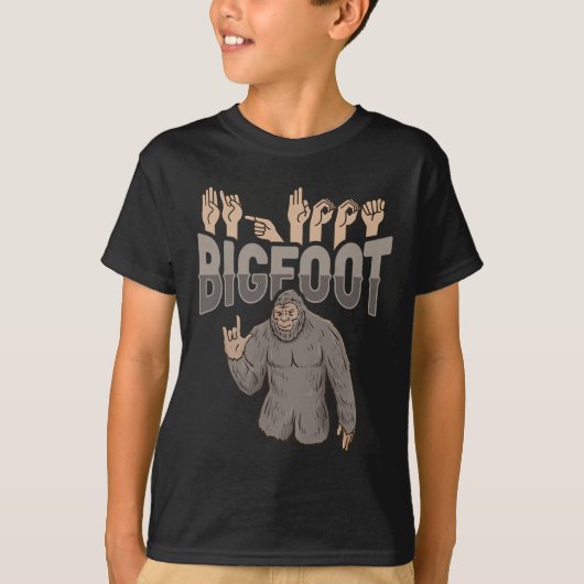 ILY Bigfoot ASLハンドジェスチャーろう難聴Awa Tシャツ (正面)