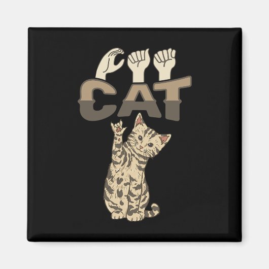 ILY CAT ASLハンドジェスチャーろう聴覚喪失待ち マグネット (正面)