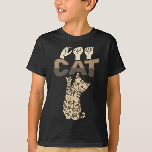 ILY CAT ASLハンドジェスチャーろう聴覚喪失待ち Tシャツ (正面)