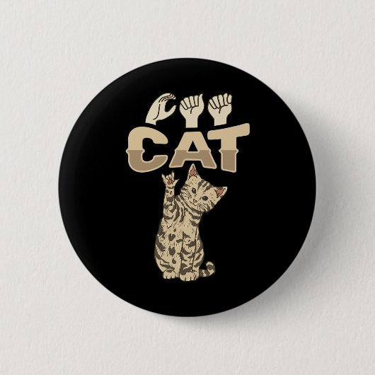 Ily Cat Asl Hand Gesture Deaf Hearing Loss Awarene 缶バッジ (正面)