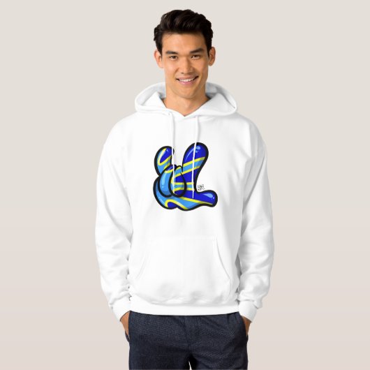 ILY-Handzeichen mit Deafflag Design パーカ (正面フル)