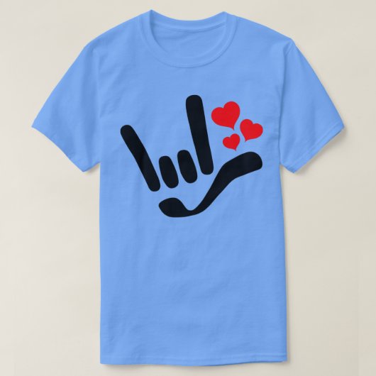 ILY I Love You With赤いハートASL American Sign La Tシャツ (デザイン正面)