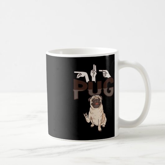 ILY Pug ASLハンドジェスチャーろう難聴Awarene コーヒーマグカップ (右)