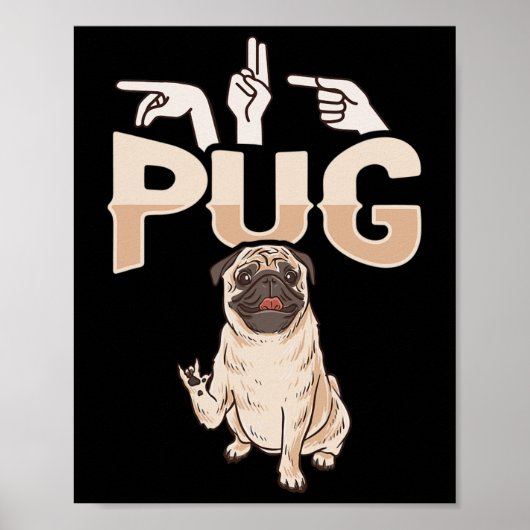 ILY Pug ASLハンドジェスチャーろう難聴Awarene ポスター (正面)