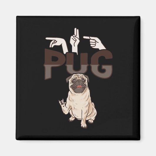 Ily Pug Asl Hand Gesture Deaf Hearing Loss Awarene マグネット (正面)