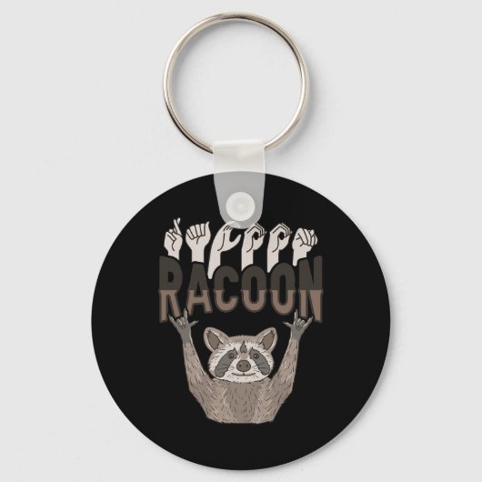 ILY Racoon ASLハンドジェスチャーろう聴覚喪失戦争 キーホルダー (正面)