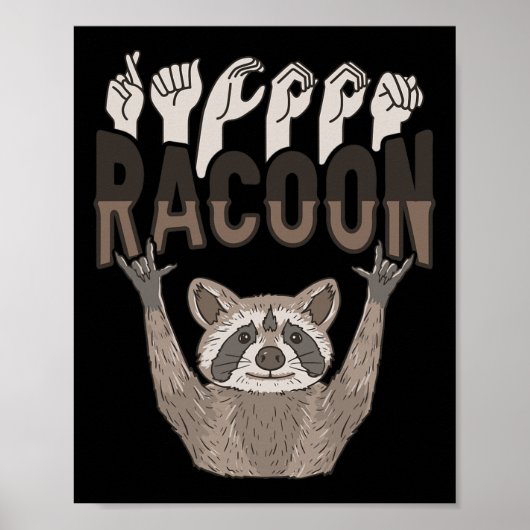 ILY Racoon ASLハンドジェスチャーろう聴覚喪失戦争 ポスター (正面)