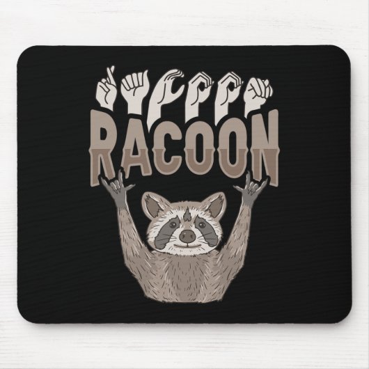 ILY Racoon ASLハンドジェスチャーろう聴覚喪失戦争 マウスパッド (正面)