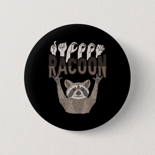 ILY Racoon ASLハンドジェスチャーろう聴覚喪失戦争 缶バッジ (正面)