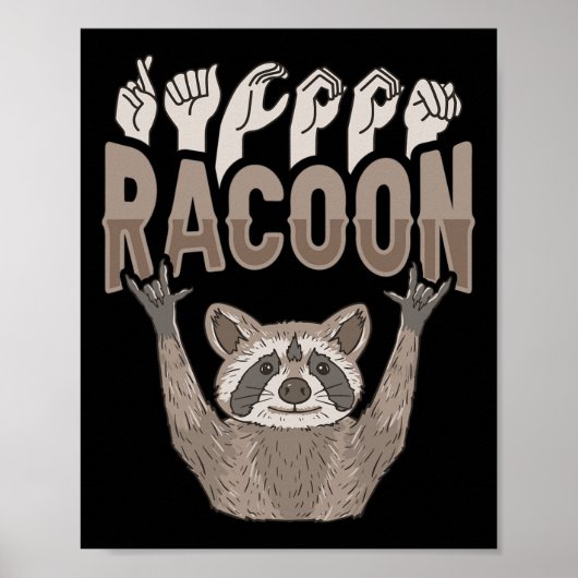 Ily Racoon Asl Hand Gesture Deaf Hearing Loss Awar ポスター (正面)