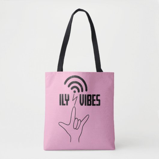 ILY Vibes - 手話デザイン トートバッグ (正面)