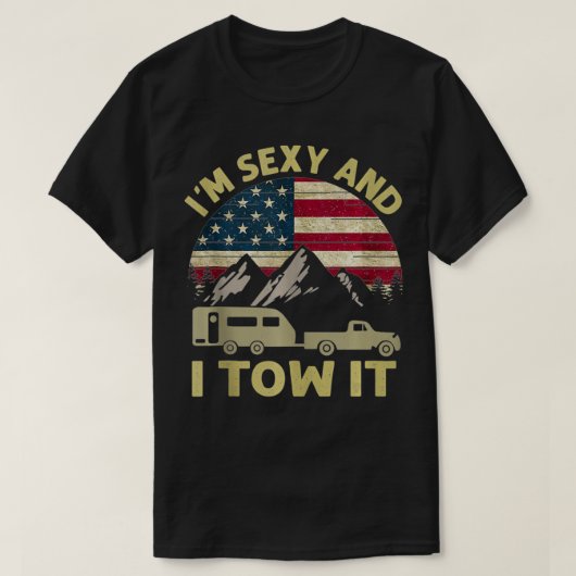 Imセクシーと私はそれを牽引アメリカ国旗Avan Camping Am Tシャツ (デザイン正面)