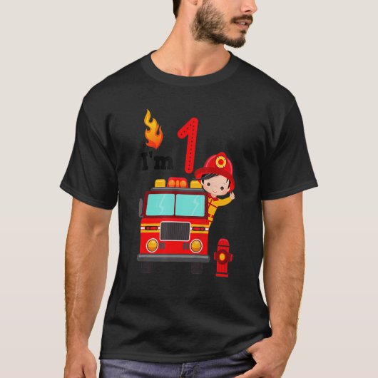 I'm 1st Birthday Boy Fire Engine Truck Toddler Fir Tシャツ (正面)