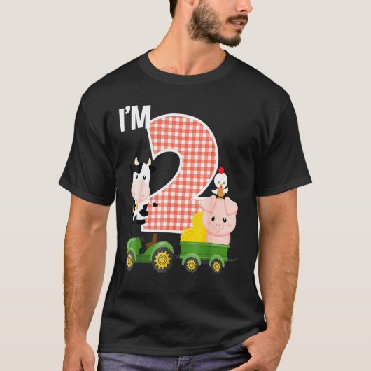 I'm 2農場動物納屋周囲の庭トラクター2nd誕生日P Tシャツ (正面)