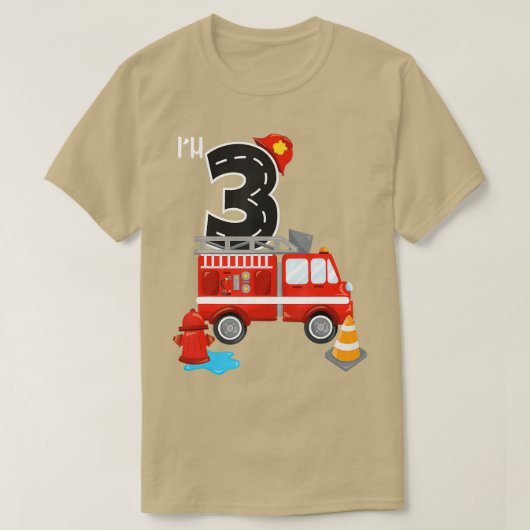 Im 3誕生日ボーイ3rd日消防車ファイヤーファイター tシャツ (デザイン正面)