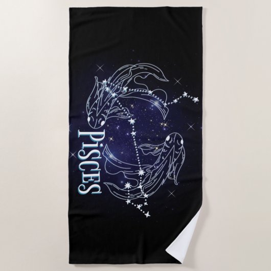 Im A魚座〔占星術の〕十二宮図.トレンディー魚座〔占星術の〕十二宮図標識 ビーチタオル (正面)