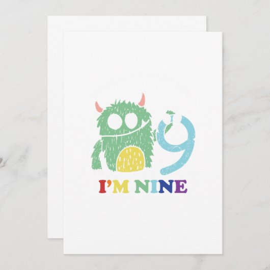 Im A Big Monster Now 9 th Birthday Party Gift 招待状 (正面/裏面)