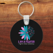 Im A Fighter Thyroid Cancer Awareness Flower Ribbo キーホルダー (正面)