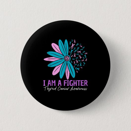 Im A Fighter Thyroid Cancer Awareness Flower Ribbo 缶バッジ (正面)