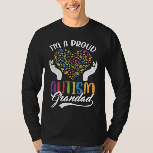 I'm A Proud Autism Grandad Autism Puzzle Heart Awa Tシャツ (正面)