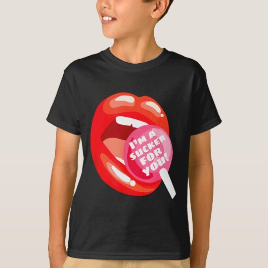 I'm A Sucker For You Red Lips Candy Lollip Valenti Tシャツ (正面)