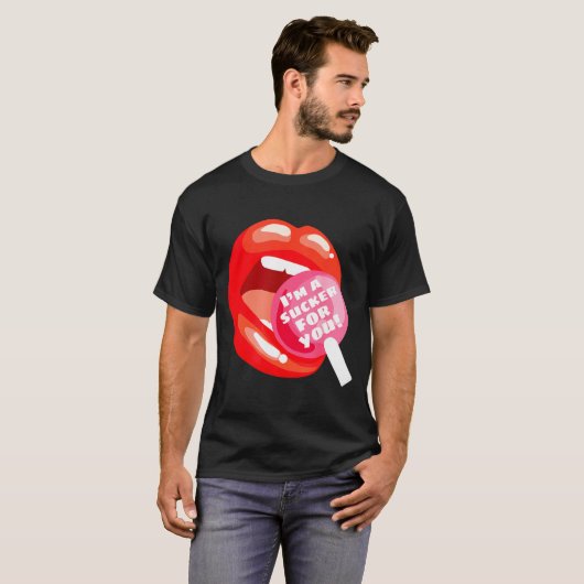 I'm A Sucker For You Red Lips Candy Lollip Valenti Tシャツ (正面フル)