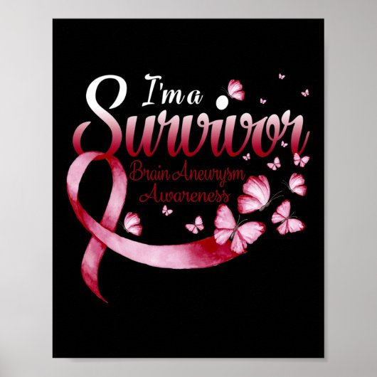 I'm A Survivor Brain Aneurysm Awareness Butterfly ポスター (正面)