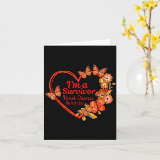 I'm A Survivor Heart Disease Awareness Red Butterf カード (黄色い花)