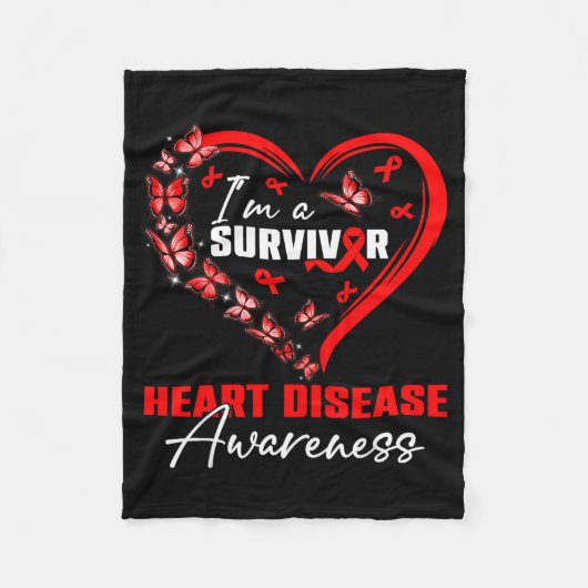 I'm A Survivor Heart Disease Awareness Red Butterf フリースブランケット (正面)