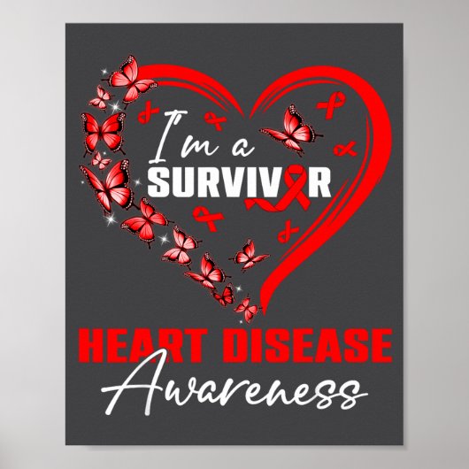 I'm A Survivor Heart Disease Awareness Red Butterf ポスター (正面)