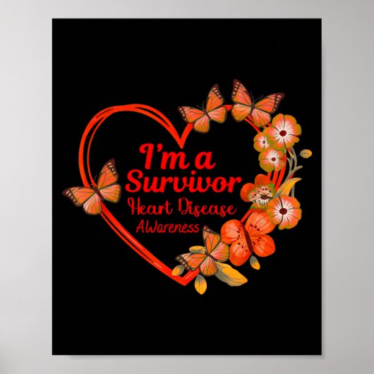 I'm A Survivor Heart Disease Awareness Red Butterf ポスター (正面)