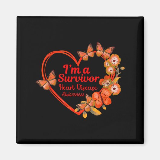 I'm A Survivor Heart Disease Awareness Red Butterf マグネット (正面)