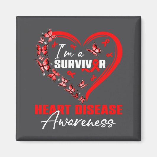 I'm A Survivor Heart Disease Awareness Red Butterf マグネット (正面)