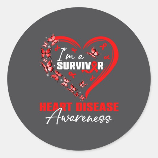 I'm A Survivor Heart Disease Awareness Red Butterf ラウンドシール (正面)