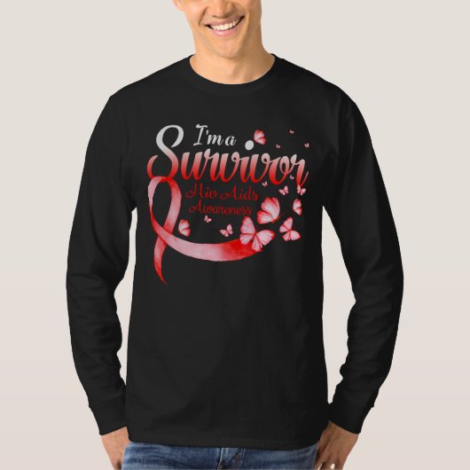 I'm A Survivor Hiv Aids Awareness Butterfly Ribbon Tシャツ (正面)