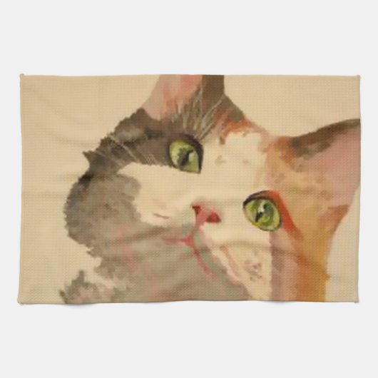 I'm All Ears: Calico Catポートレート キッチンタオル (横)