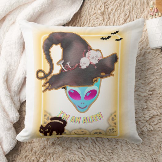 : "I'M AN ALIEN" Halloween Throw Pillow クッション (ブランケット)