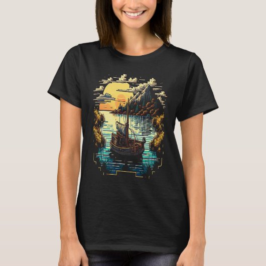 I'm an angler with a boat and go fishing pixel art tシャツ (正面)