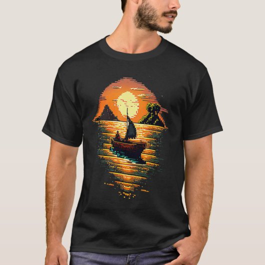 I'm an angler with a boat and go fishing pixel art tシャツ (正面)