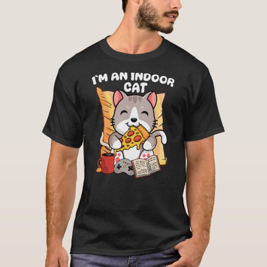 I'm An Indoor Cat Funny Reading Coffee Gaming Cat  Tシャツ (正面)