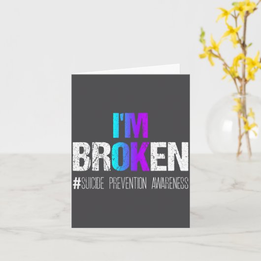 I'm Broken Teal &amp; Purple Ribbon Suicide Preven カード (黄色い花)
