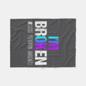 I'm Broken Teal &amp; Purple Ribbon Suicide Preven フリースブランケット (正面(横))