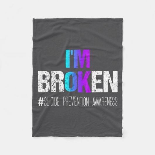 I'm Broken Teal &amp; Purple Ribbon Suicide Preven フリースブランケット (正面)