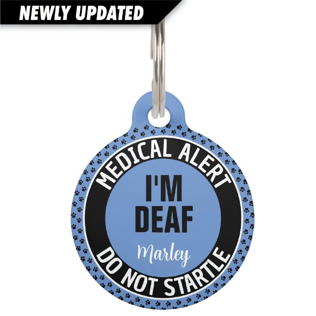 I'm Deaf Custom Text Pet Medical Alert Blue Black ペット　ネームタグ (クリエイターアップロード済み)
