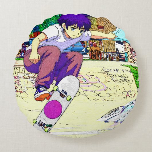 I'm Doing It - Young Skateboarder ラウンドクッション (正面)