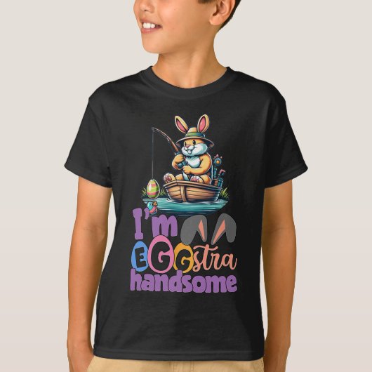 Im Eggstra Handsome Bunny Fishing B Fish Easter Da Tシャツ (正面)