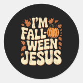 I'm Fall-o-ween Jesus Halloween Christian Groovy P ラウンドシール (正面)