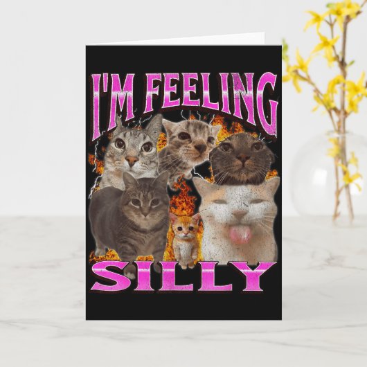 I'm Feeling Silly Funny Cat Meme Bootleg Graphic F カード (黄色い花)