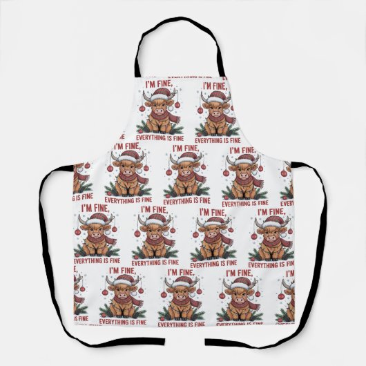 I'm Fine Everything is Fine Christmas Highland Cow エプロン (正面)